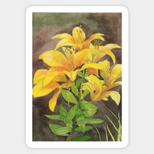 Yellow lilies watercolour painting Sticker